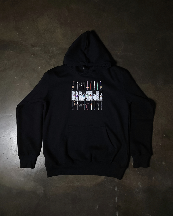 Anime-inspired apparel featuring bold back artwork, worn by a model in a dark studio setting – from a South African anime clothing brand.