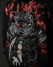 Anime-inspired apparel featuring bold back artwork, worn by a model in a dark studio setting – from a South African anime clothing brand.