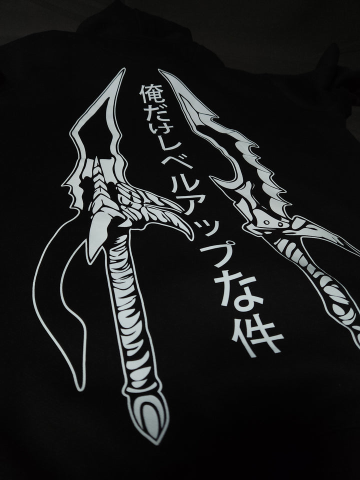 Anime-inspired apparel featuring bold back artwork, worn by a model in a dark studio setting – from a South African anime clothing brand.
