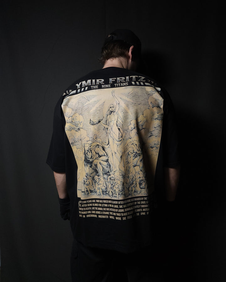 Anime-inspired apparel featuring bold back artwork, worn by a model in a dark studio setting – from a South African anime clothing brand.