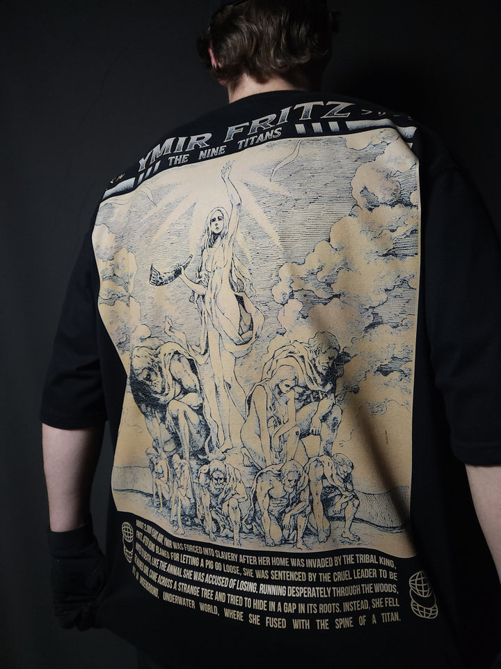 Anime-inspired apparel featuring bold back artwork, worn by a model in a dark studio setting – from a South African anime clothing brand.