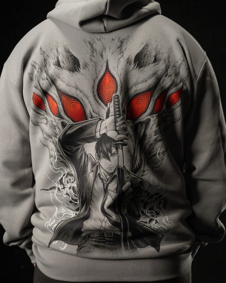 Fox Hunter Hoodie in grey, anime clothing by STEKU