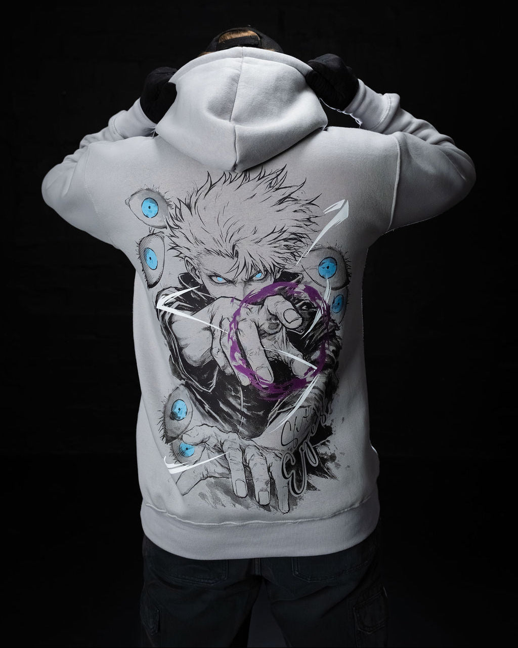 Six Eyes Hoodie in grey, anime clothing by STEKU